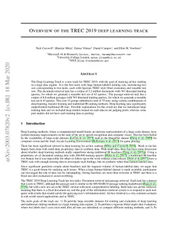 Overview of the TREC 2019 deep learning track