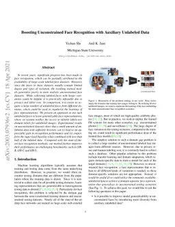 Boosting Unconstrained Face Recognition with Auxiliary Unlabeled Data
