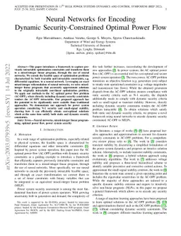 Neural Networks for Encoding Dynamic Security-Constrained Optimal Power
  Flow