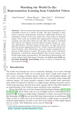 Watching the World Go By: Representation Learning from Unlabeled Videos