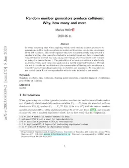 Random number generators produce collisions: Why, how many and more