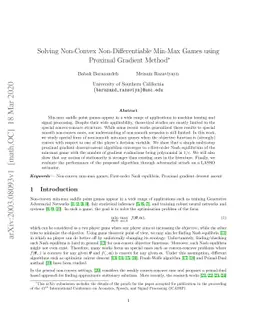 Solving Non-Convex Non-Differentiable Min-Max Games using Proximal
  Gradient Method