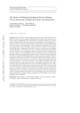 The State of Lifelong Learning in Service Robots: Current Bottlenecks in
  Object Perception and Manipulation