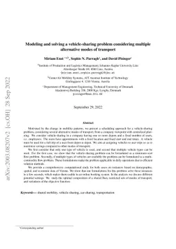Modeling and solving a vehicle-sharing problem considering multiple
  alternative modes of transport
