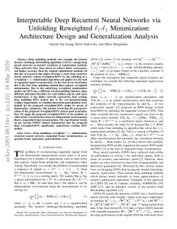 Interpretable Deep Recurrent Neural Networks via Unfolding Reweighted
  $\ell_1$-$\ell_1$ Minimization: Architecture Design and Generalization
  Analysis