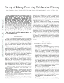 Survey of Privacy-Preserving Collaborative Filtering