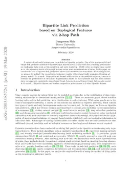 Bipartite Link Prediction based on Topological Features via 2-hop Path