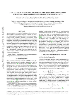 LANCE: Efficient Low-Precision Quantized Winograd Convolution for Neural
  Networks Based on Graphics Processing Units