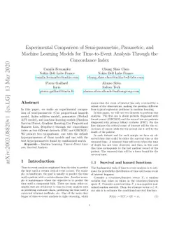 Experimental Comparison of Semi-parametric, Parametric, and Machine
  Learning Models for Time-to-Event Analysis Through the Concordance Index