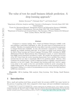 The value of text for small business default prediction: A deep learning
  approach