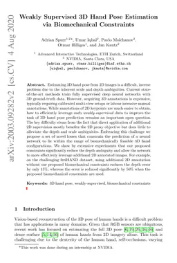 Weakly Supervised 3D Hand Pose Estimation via Biomechanical Constraints
