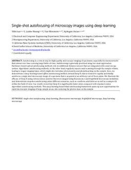 Single-shot autofocusing of microscopy images using deep learning