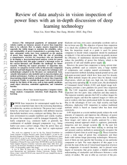 Review of data analysis in vision inspection of power lines with an
  in-depth discussion of deep learning technology