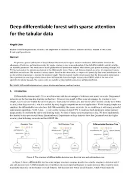 Deep differentiable forest with sparse attention for the tabular data