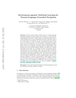 Environment-agnostic Multitask Learning for Natural Language Grounded
  Navigation