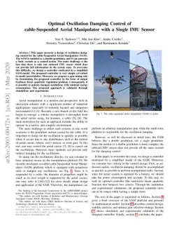 Optimal Oscillation Damping Control of cable-Suspended Aerial
  Manipulator with a Single IMU Sensor