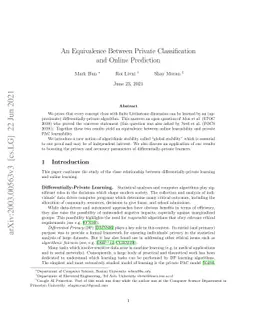 An Equivalence Between Private Classification and Online Prediction