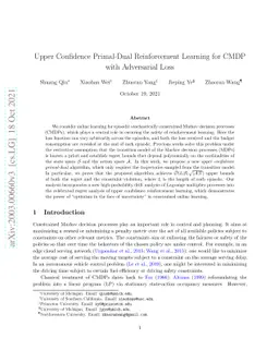 Upper Confidence Primal-Dual Reinforcement Learning for CMDP with
  Adversarial Loss
