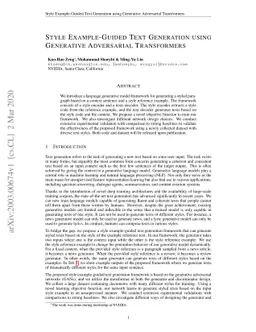 Style Example-Guided Text Generation using Generative Adversarial
  Transformers