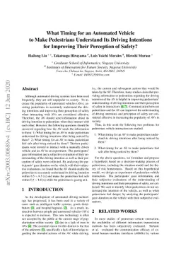 What Timing for an Automated Vehicle to Make Pedestrians Understand Its
  Driving Intentions for Improving Their Perception of Safety?