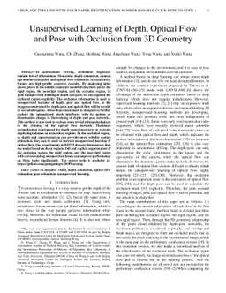 Unsupervised Learning of Depth, Optical Flow and Pose with Occlusion
  from 3D Geometry