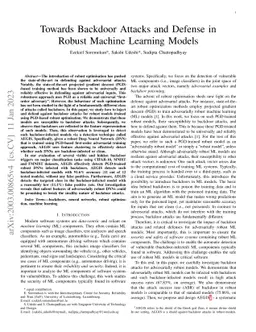 Towards Backdoor Attacks and Defense in Robust Machine Learning Models