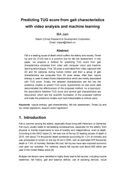 Predicting TUG score from gait characteristics with video analysis and
  machine learning