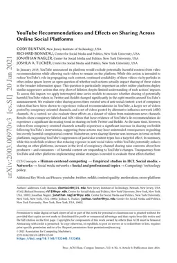 YouTube Recommendations and Effects on Sharing Across Online Social
  Platforms