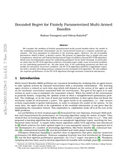 Bounded Regret for Finitely Parameterized Multi-Armed Bandits
