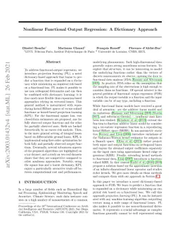 Nonlinear Functional Output Regression: a Dictionary Approach