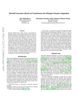 Hybrid Generative-Retrieval Transformers for Dialogue Domain Adaptation