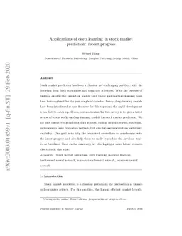Applications of deep learning in stock market prediction: recent
  progress