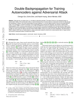 Double Backpropagation for Training Autoencoders against Adversarial
  Attack