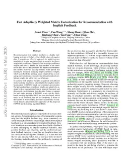Fast Adaptively Weighted Matrix Factorization for Recommendation with
  Implicit Feedback