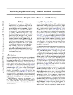 Forecasting Sequential Data using Consistent Koopman Autoencoders