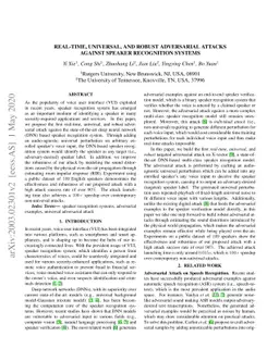 Real-time, Universal, and Robust Adversarial Attacks Against Speaker
  Recognition Systems