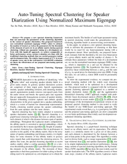 Auto-Tuning Spectral Clustering for Speaker Diarization Using Normalized
  Maximum Eigengap