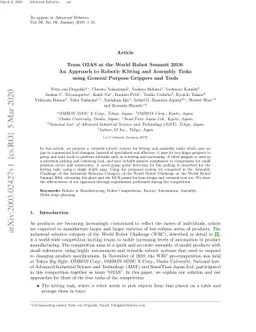 Team O2AS at the World Robot Summit 2018: An Approach to Robotic Kitting
  and Assembly Tasks using General Purpose Grippers and Tools