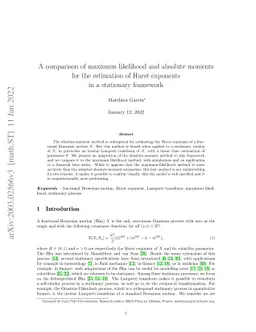 A comparison of maximum likelihood and absolute moments for the
  estimation of Hurst exponents in a stationary framework