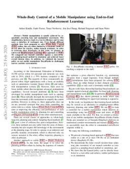 Whole-Body Control of a Mobile Manipulator using End-to-End
  Reinforcement Learning