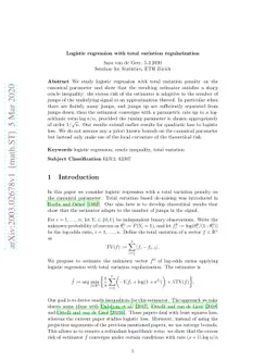 Logistic regression with total variation regularization
