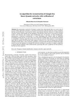 An algorithm for reconstruction of triangle-free linear dynamic networks
  with verification of correctness