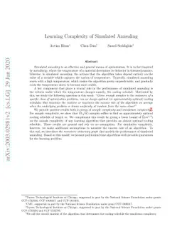 Learning Complexity of Simulated Annealing