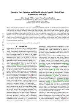 Sensitive Data Detection and Classification in Spanish Clinical Text:
  Experiments with BERT