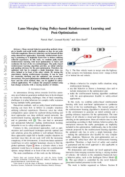 Lane-Merging Using Policy-based Reinforcement Learning and
  Post-Optimization
