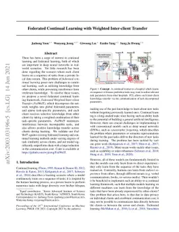 Federated Continual Learning with Weighted Inter-client Transfer