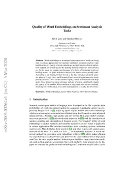 Quality of Word Embeddings on Sentiment Analysis Tasks
