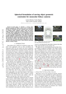 Spherical formulation of moving object geometric constraints for
  monocular fisheye cameras