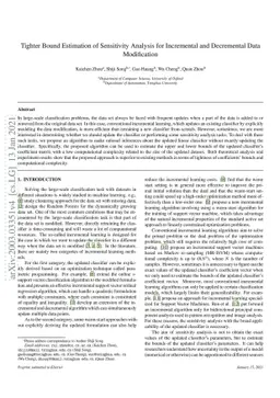 Tighter Bound Estimation of Sensitivity Analysis for Incremental and
  Decremental Data Modification