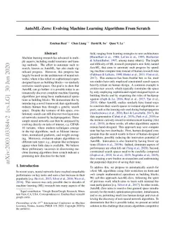 AutoML-Zero: Evolving Machine Learning Algorithms From Scratch